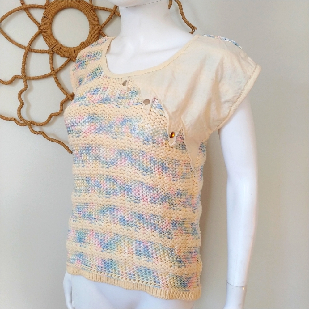 80s 90s RETRO SPACE DYE PASTEL CROCHET BOHO NEW WAVE SWEATER M